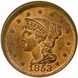 1853 Large Cent. N-13. Rarity-1. MS-63 RD (PCGS).
