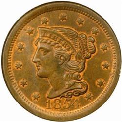 1854 Large Cent. N-13. Rarity-3. MS-65 RB (NGC).
