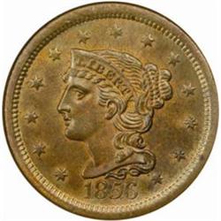 1856 Large Cent. N-14. Rarity-1. Slanting 5. MS-65 RB (NGC).