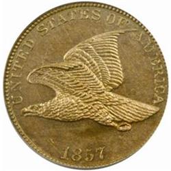 1857 Flying Eagle Cent. Snow-PR3. Proof-63 (PCGS).