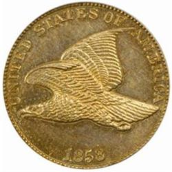 1858 Flying Eagle Cent. Large Letters. Snow-PR1, the only known dies. Proof-63 (PCGS).