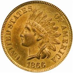 1866 Indian Cent. MS-65 RD (PCGS).