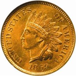 1869 Indian Cent. MS-66 RB (NGC).