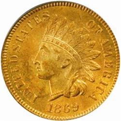 1869/9 Indian Cent. Snow-4. MS-64 RD (PCGS).