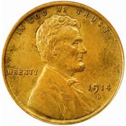 1914-D Lincoln Cent. AU-55 Polished, Recolored (Uncertified).