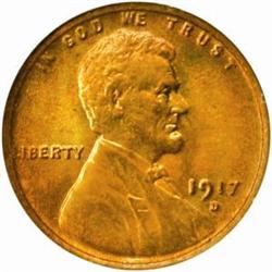 1917-D Lincoln Cent. MS-65 RD (NGC).
