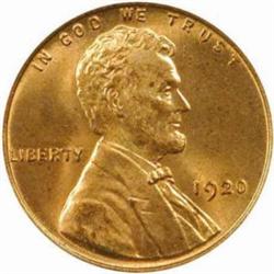 1920 Lincoln Cent. MS-66 RD (PCGS).