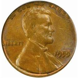 1955 Lincoln Cent. Doubled Die Obverse. MS-64 BN (PCGS).