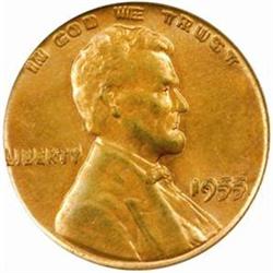 1955 Lincoln Cent. Doubled Die Obverse. MS-63 RB (PCGS).