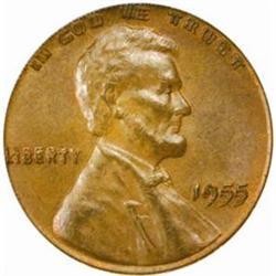 1955 Lincoln Cent. Doubled Die Obverse. MS-63 BN (PCGS).