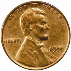 1955 Lincoln Cent. Doubled Die Obverse. MS-60 Dipped (Uncertified).