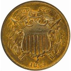 1864 Two-Cent Piece. Small Motto. MS-65 BN (NGC).