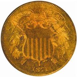 1871 Two-Cent Piece. Proof-65 RB (NGC).