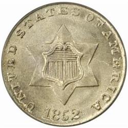 1852 Silver Three-Cent Piece. MS-64 (PCGS).