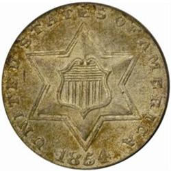 1854 Silver Three-Cent Piece. MS-64 (PCGS).