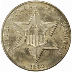 1862/1 Silver Three-Cent Piece. MS-65 (PCGS).