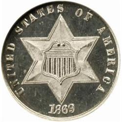 1869 Silver Three-Cent Piece. Proof-65 Cameo (NGC).