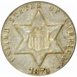 1870 Silver Three-Cent Piece. AU-50 (PCGS).