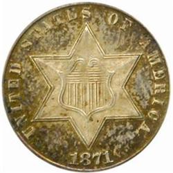 1871 Silver Three-Cent Piece. Proof-64 (PCGS).