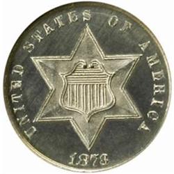 1873 Silver Three-Cent Piece. Closed 3. Proof-66 Cameo (NGC).