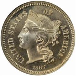 1867 Nickel Three-Cent Piece. Proof-66 * (NGC).