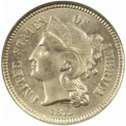 1873 Nickel Three-Cent Piece. Open 3. MS-64 (NGC).