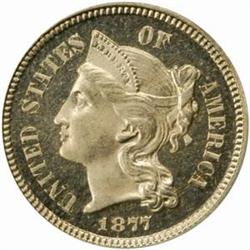 1877 Nickel Three-Cent Piece. Proof-64 Cameo (PCGS).