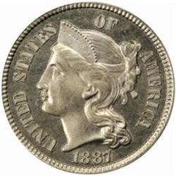 1887/6 Nickel Three-Cent Piece. Proof-66 Cameo (PCGS).