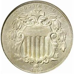 1866 Shield Nickel. Rays. MS-63 (PCGS).