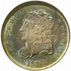 1836 Capped Bust Half Dime. V-4, LM-6. Rarity-4. Large 5C. MS-62 (PCGS).