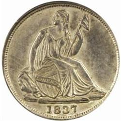 1837 Seated Liberty Half Dime. No Stars. Small Date. AU-58 (PCGS).