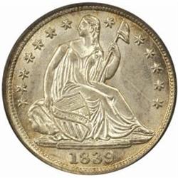 1839 Seated Liberty Half Dime. No Drapery. MS-64 (PCGS).