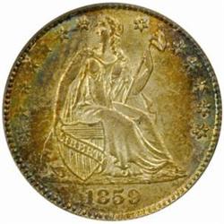 1859 Seated Liberty Half Dime. V-4. MS-63 (PCGS).