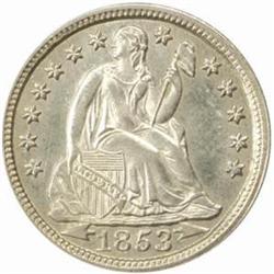 1853 Seated Liberty Dime. Arrows. MS-63 Cleaned (Uncertified).