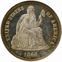 1866 Seated Liberty Dime. Proof-67 Cameo (NGC).