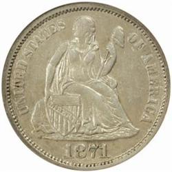 1871-S Seated Liberty Dime. AU-50 (NGC).