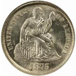 1875-S Seated Liberty Dime. Mintmark Above Bow. MS-64 (NGC).