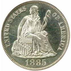 1885 Seated Liberty Dime. Proof-63 Cameo (PCGS).