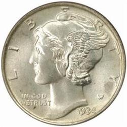 1934 Mercury Dime. MS-68 FB (PCGS).