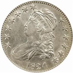 1824/4 Capped Bust Half Dollar. O-109. Rarity-2. AU-58 (NGC).