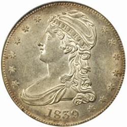 1839 Capped Bust Half Dollar. Reeded Edge. AU-58 (PCGS).