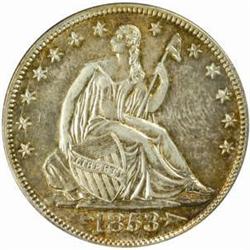 1853 Seated Liberty Half Dollar. Arrows and Rays. MS-62 Cleaned, Retoned (Uncertified).