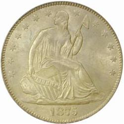 1875-S Seated Liberty Half Dollar. WB-101. Very Small Mintmark. MS-64 (PCGS).