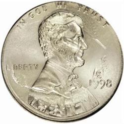 1998 Lincoln Cent--Double Denomination on Struck Roosevelt Dime--MS-67 (NGC).