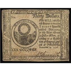 CC-54. Continental. November 2, 1776. $30. Philadelphia Issue. PMG About Uncirculated 53EPQ.