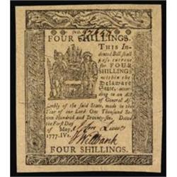DE-88. Delaware. May 1, 1777. 4 Shillings. PCGS Gem New 66.