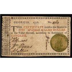 GA-71d. Georgia. 1776. $1. Green Seal, Justice. Extremely Fine.