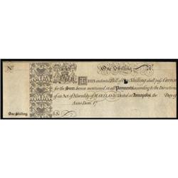 MD-1. Maryland. 1733. 1 Shilling. Un-issued Remainder. PMG Choice Very Fine 35.