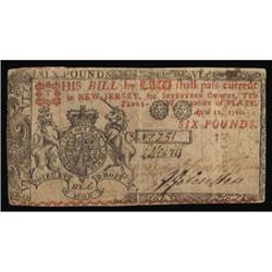 NJ-141. New Jersey. April 12, 1760. 6 Pounds. PMG Extremely Fine 40.