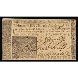 NJ-153. New Jersey. December 31, 1763. 18 Pence. PMG Choice Uncirculated 64EPQ.